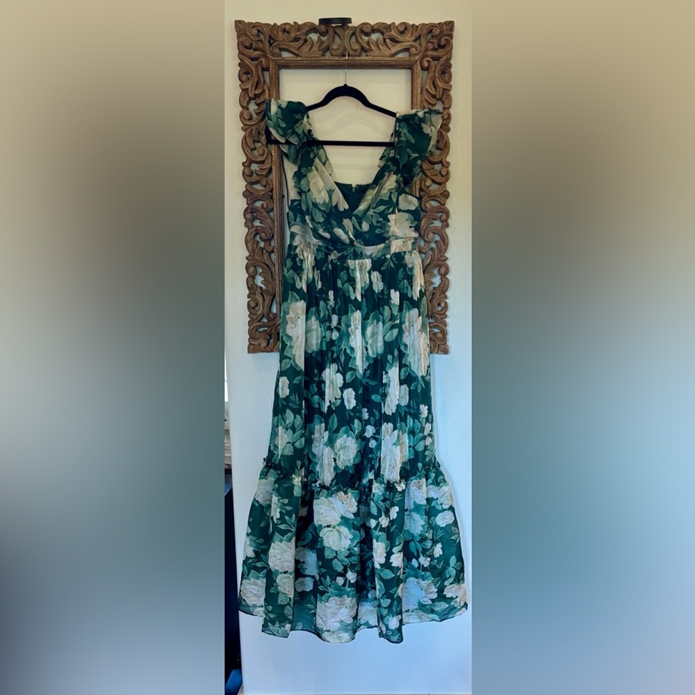 Lulu's Green and Cream Floral Maxi Dress